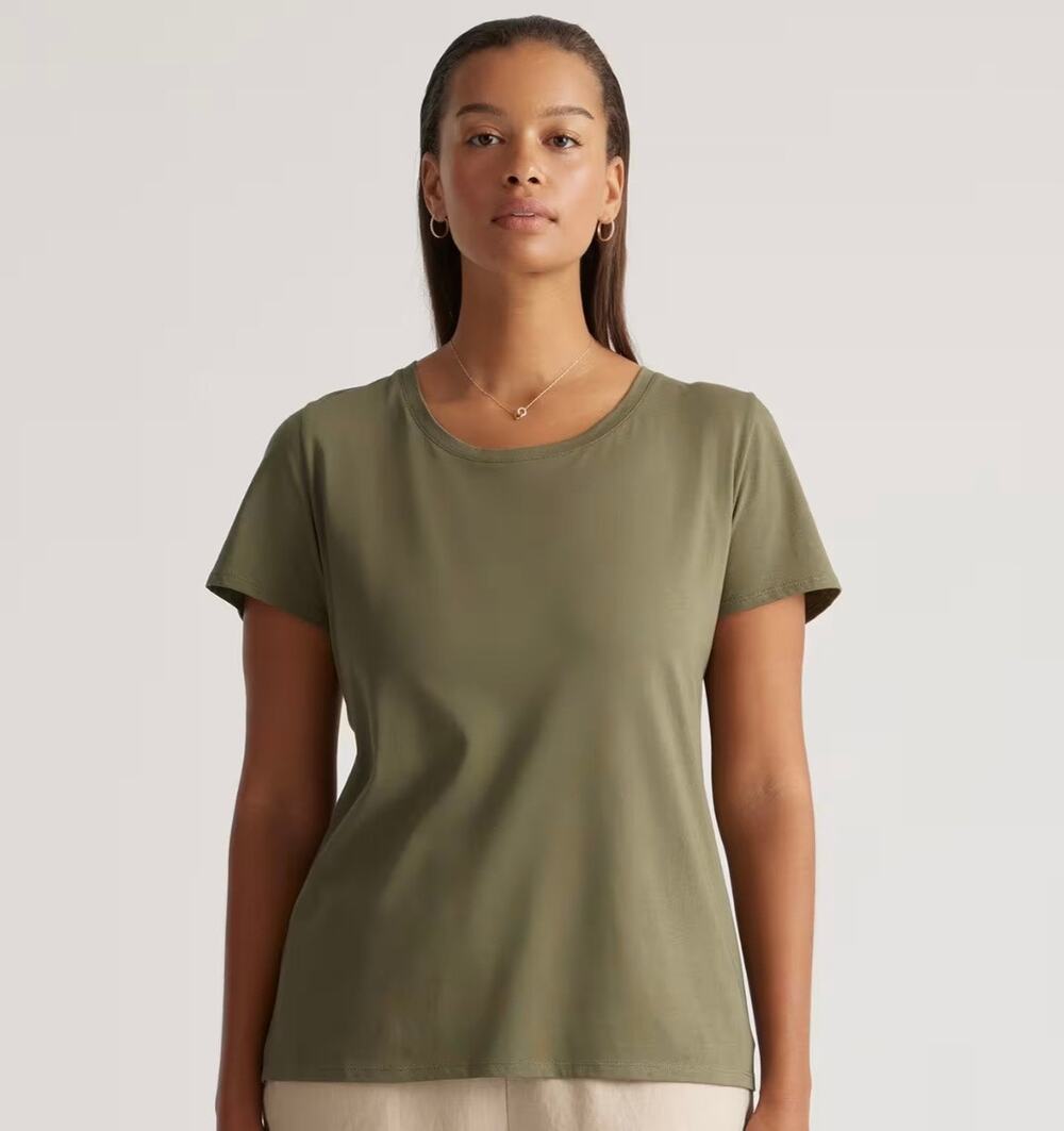 Quince Women's Cotton Modal Scoop Neck Tee Top Summer Dark Olive Green Size XS